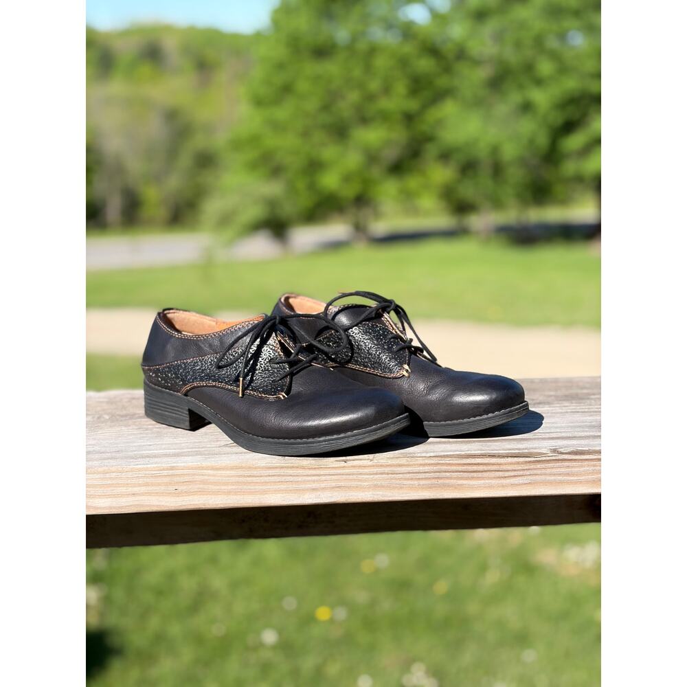 COMFORTIVA Tolla Black Lace Up Leather Artisan Oxford Shoe Womens 8.5W